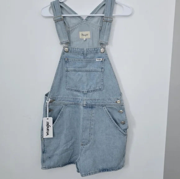 NWT Wrangler Bib Shorts Overalls XS Blue Jean W29QFH17J Tubble Blue Casual - Picture 1 of 15